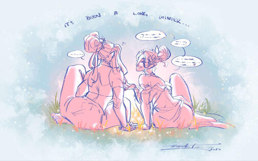 Fullbody x2, Black &amp; White + Illustrated Background