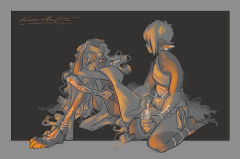 Fullbody x2, Black &amp; White + Accent Color -- character: @chariartist